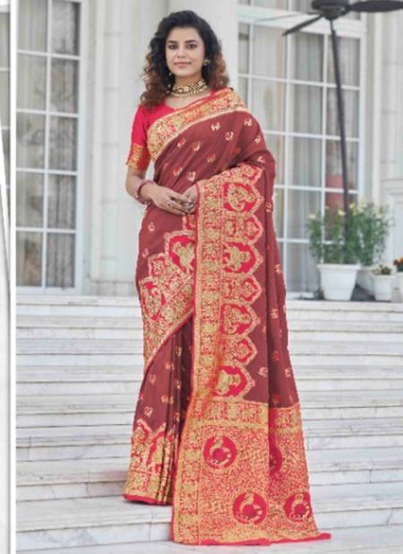 Brown Colour Maharani Vol 3 Shubhvastra New Latest Designer Festive Wear Banarasi Silk Saree Collection 5374